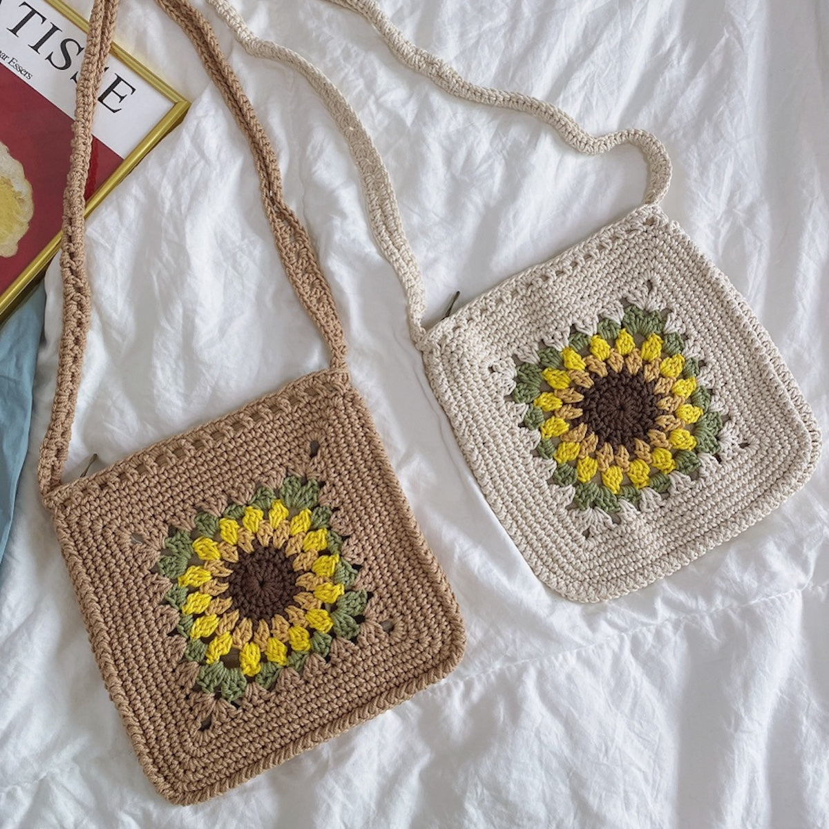 Women’s Handmade Crochet Sunflower Purse Crossbody Bag for Boho Everyday Style & Gifts