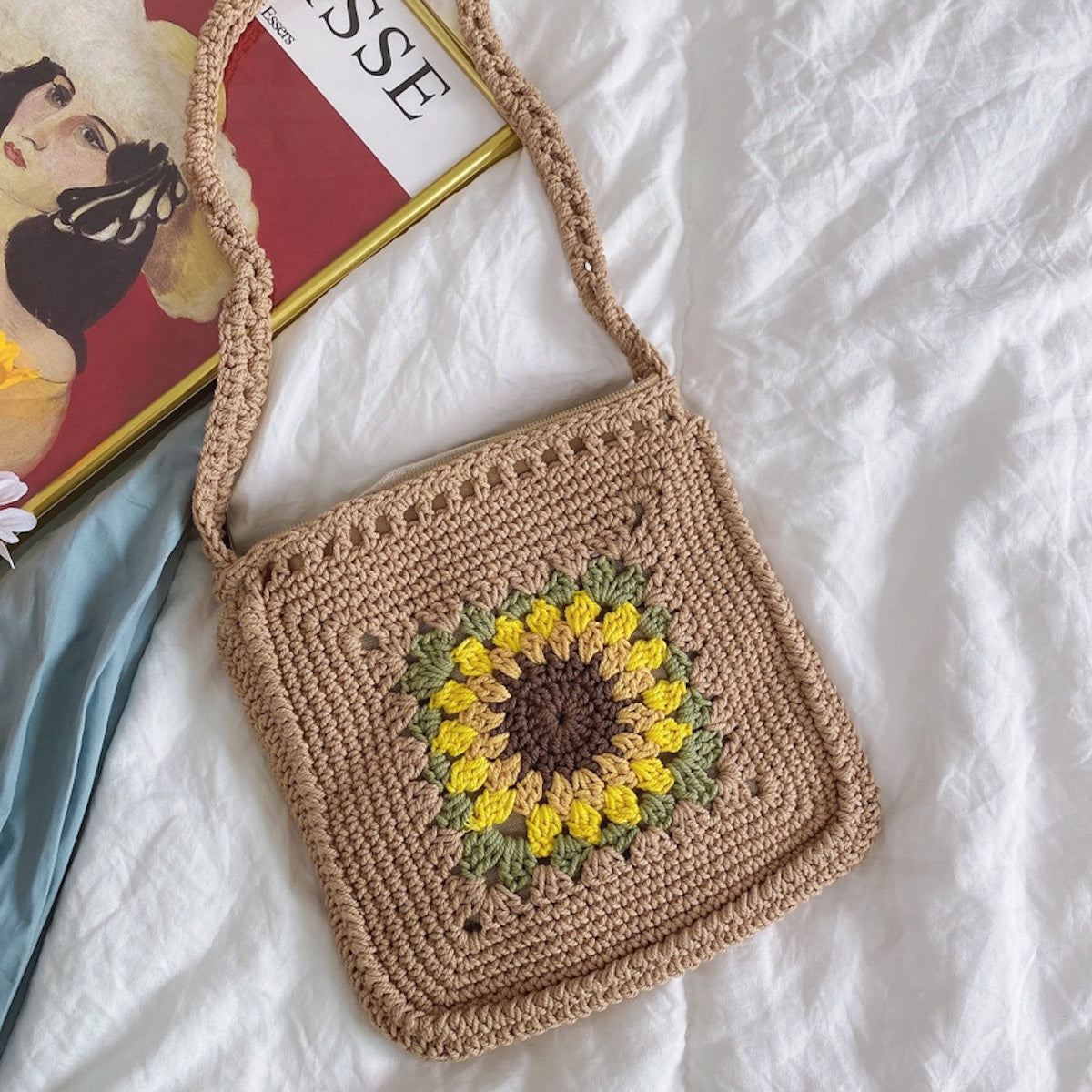 Women’s Handmade Crochet Sunflower Purse Crossbody Bag for Boho Everyday Style & Gifts