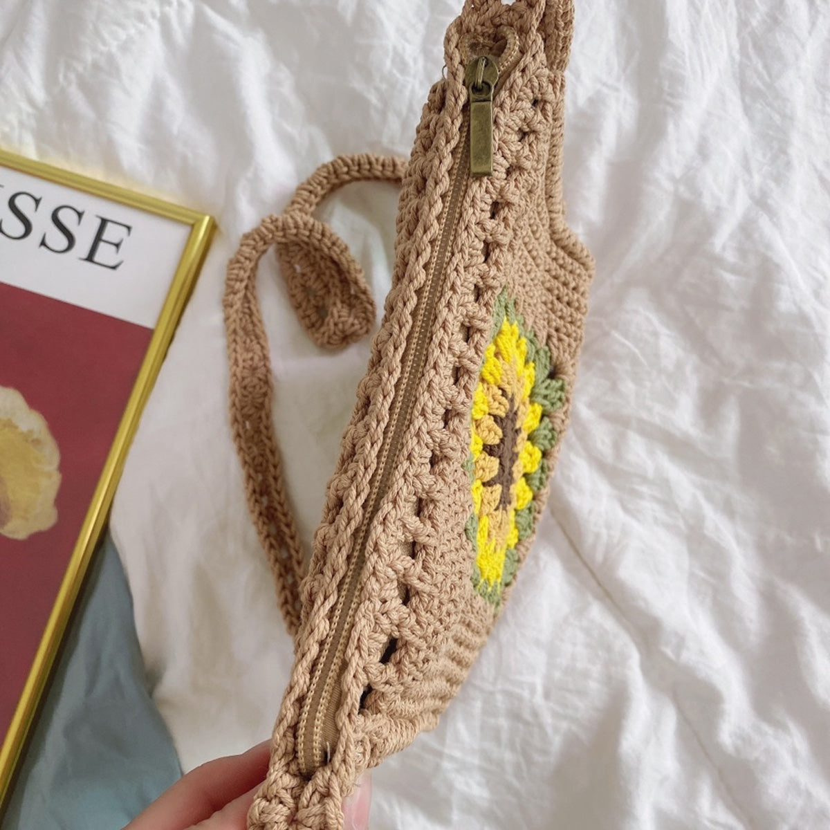 Women’s Handmade Crochet Sunflower Purse Crossbody Bag for Boho Everyday Style & Gifts