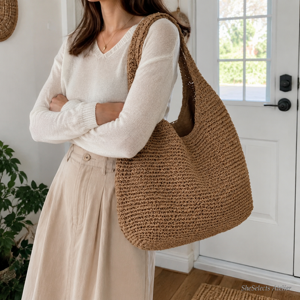 Large Straw Hobo Bag, Slouchy Woven Shoulder Tote, Summer Beach Purse for Women