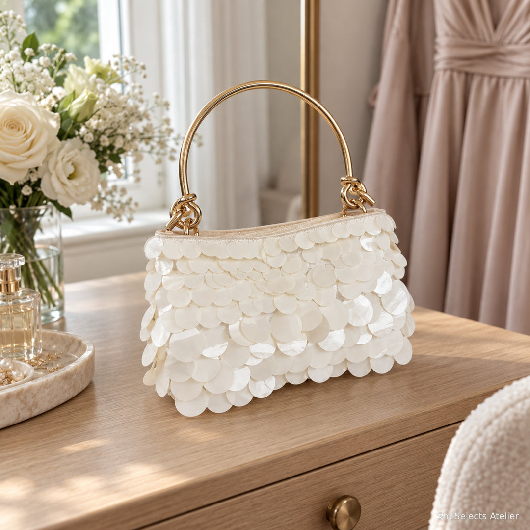 Aurelia Pearlescent Disc Bridal Evening Bag