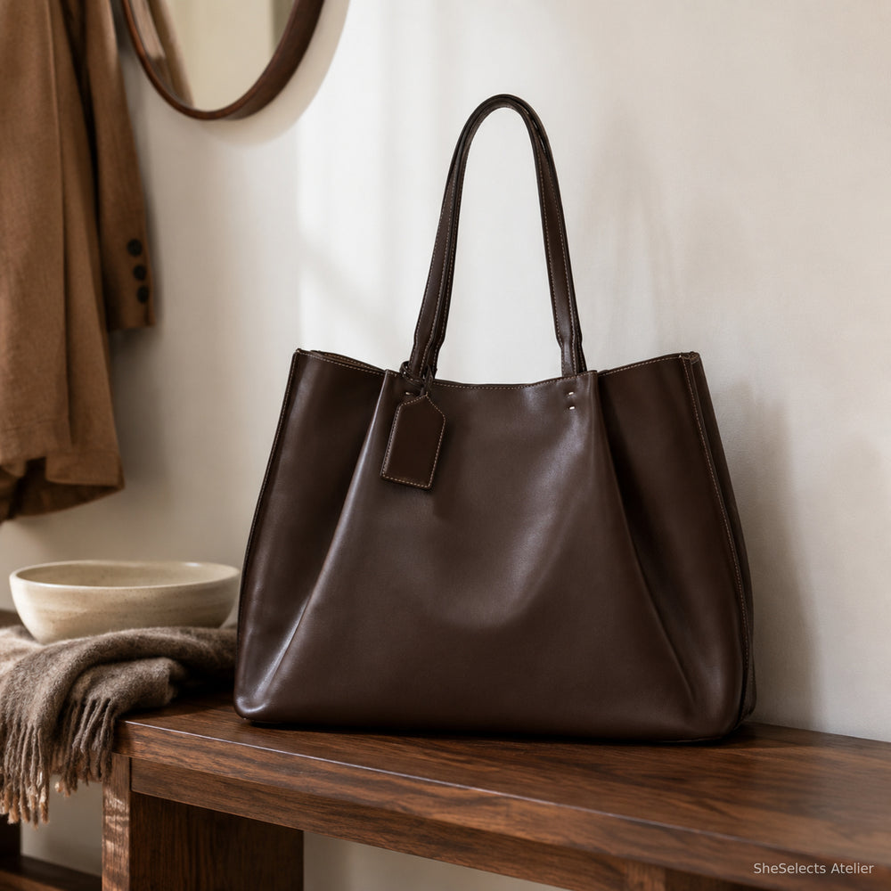 Large Vegan Leather Tote Bag, Structured Work and Travel Shoulder Purse for Women