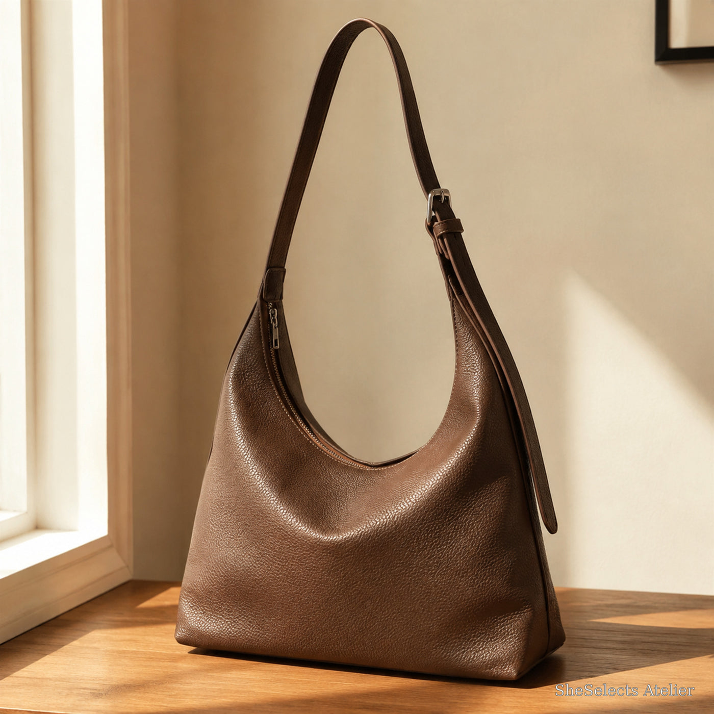Soft Vegan Leather Hobo Bag, Large Everyday Shoulder Purse for Women | hero brown | SheSelects Atelier