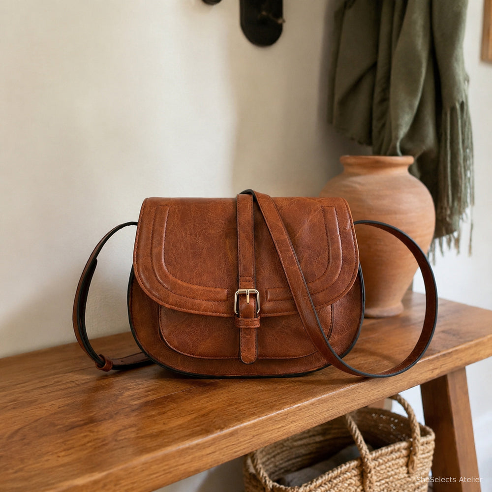 Vintage Vegan Leather Saddle Bag, Retro Crossbody Purse in Multiple Colors and Sizes
