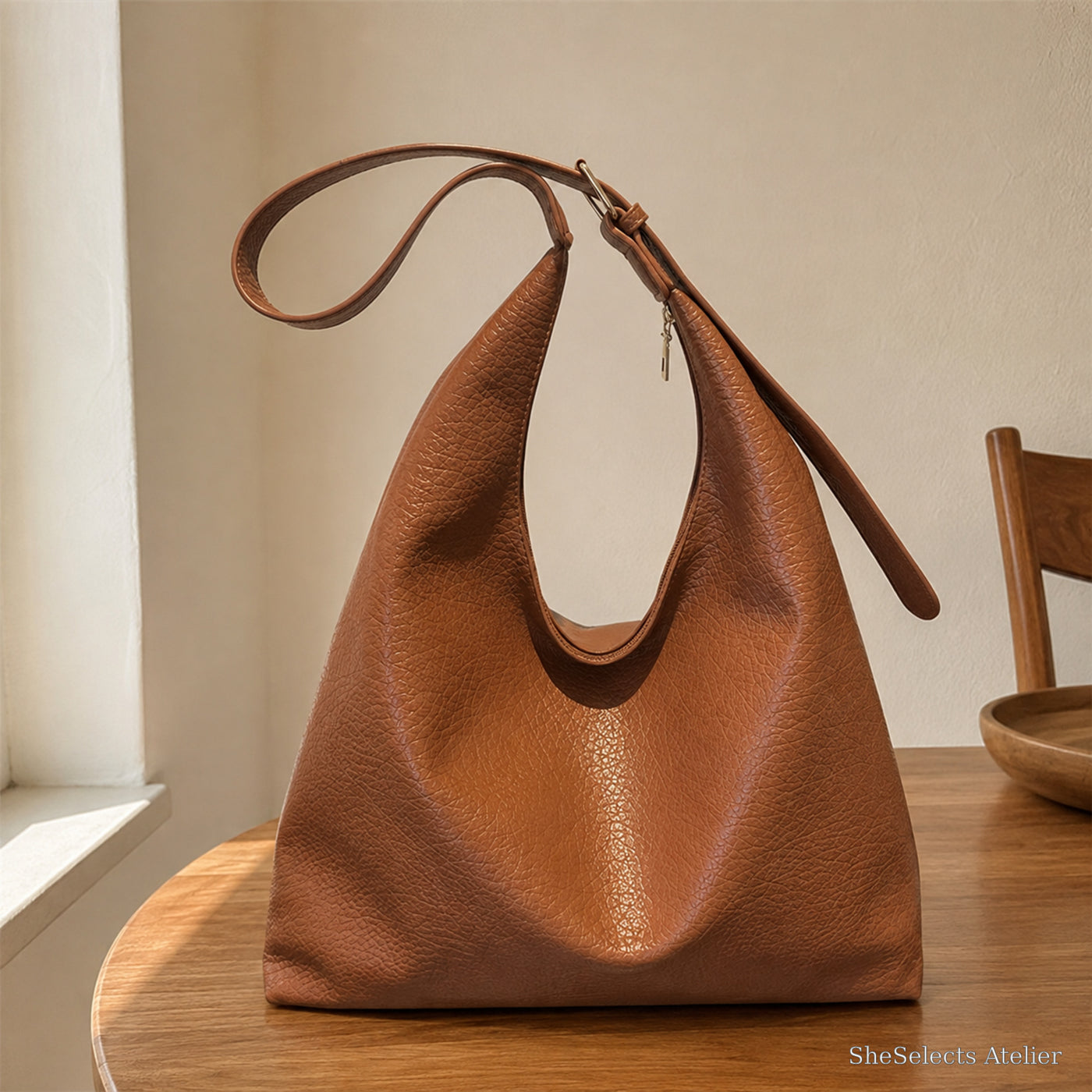Large Vegan Leather Hobo Bag, Soft Slouchy Shoulder Tote for Women | hero brown | SheSelects Atelier