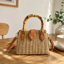Straw Woven Bamboo Handle Bag, Structured Crossbody Purse for Women