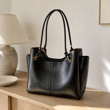 Large Vegan Leather Work Tote with Side Pockets and Optional Pompom Charm