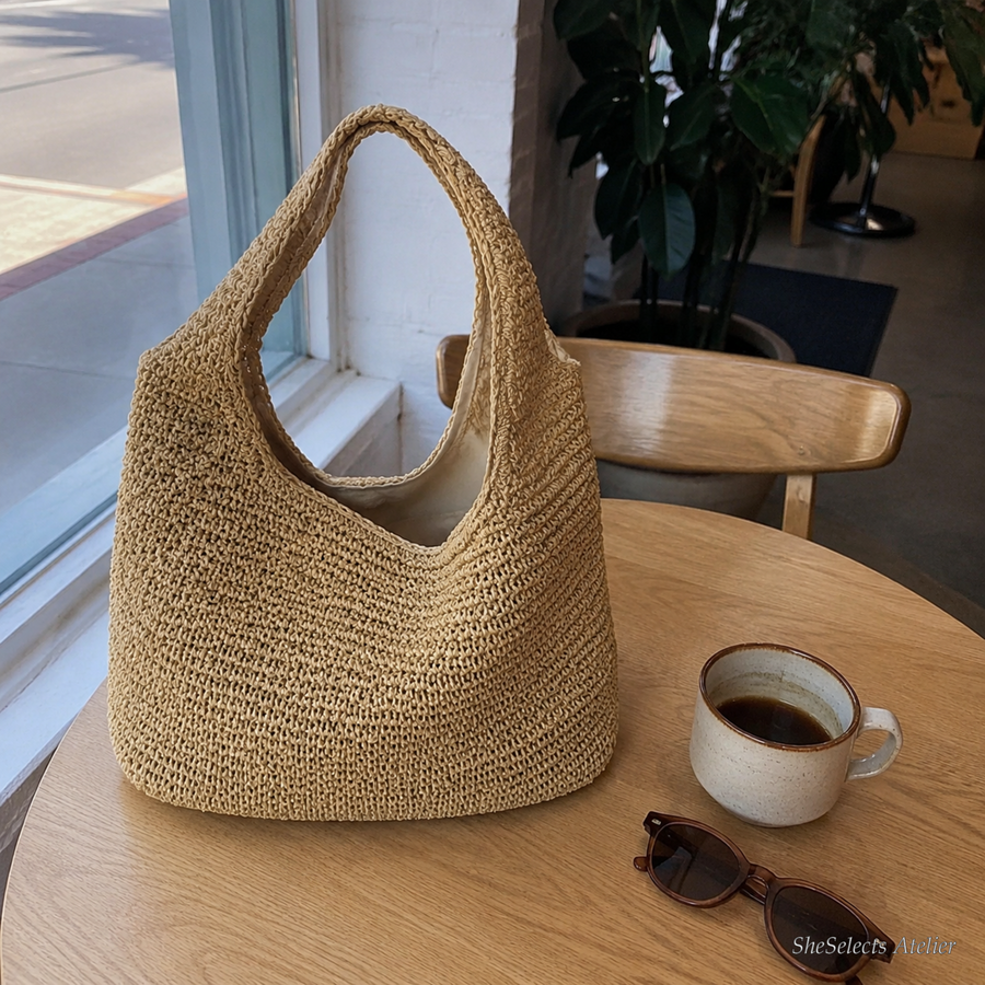 Large straw hobo bag, slouchy woven shoulder tote for women, summer beach purse