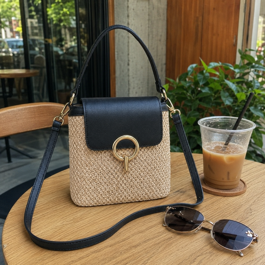 Straw Crossbody Bag for Women, Woven Summer Shoulder Purse with Flap