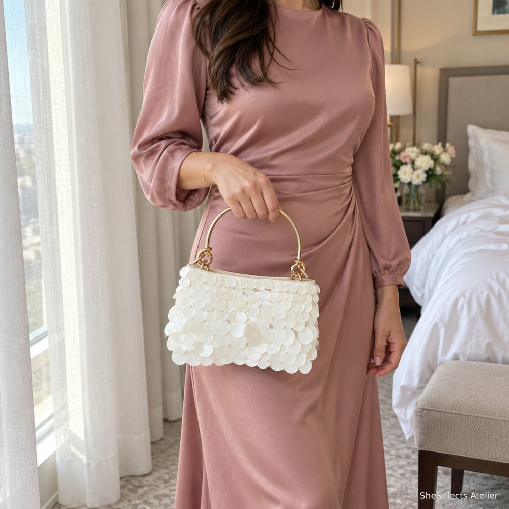 Aurelia Pearlescent Disc Bridal Evening Bag