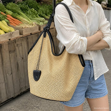 Large Woven Look Shoulder Tote Bag, Slouchy Hobo Purse in Black or Brown