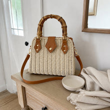 Straw Woven Bamboo Handle Bag, Structured Crossbody Purse for Women