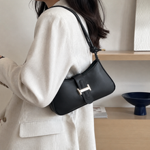 Minimalist Vegan Leather Baguette Bag with Knot Strap and Gold Clasp
