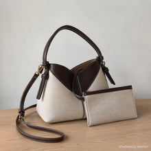 Vegan Leather Hobo Bag, Canvas Shoulder Purse with Crossbody Strap and Pouch