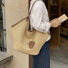 Large Woven Look Shoulder Tote Bag, Slouchy Hobo Purse in Black or Brown
