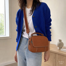 Sac bandoulière en cuir véritable multi-poches avec poignée supérieure