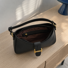 Minimalist Vegan Leather Baguette Bag with Knot Strap and Gold Clasp