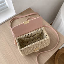 Structured Woven Straw Satchel with Pink Flap, Top Handle Crossbody Bag