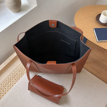 Grand cabas en cuir vegan avec pochette assortie pour travail et voyage