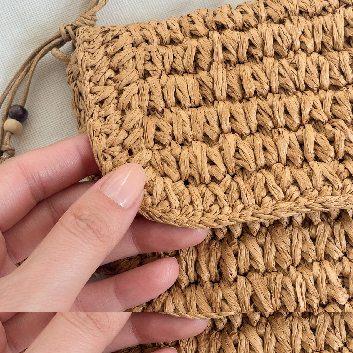 Woven straw crossbody bag, boho square summer purse with beaded strap for women