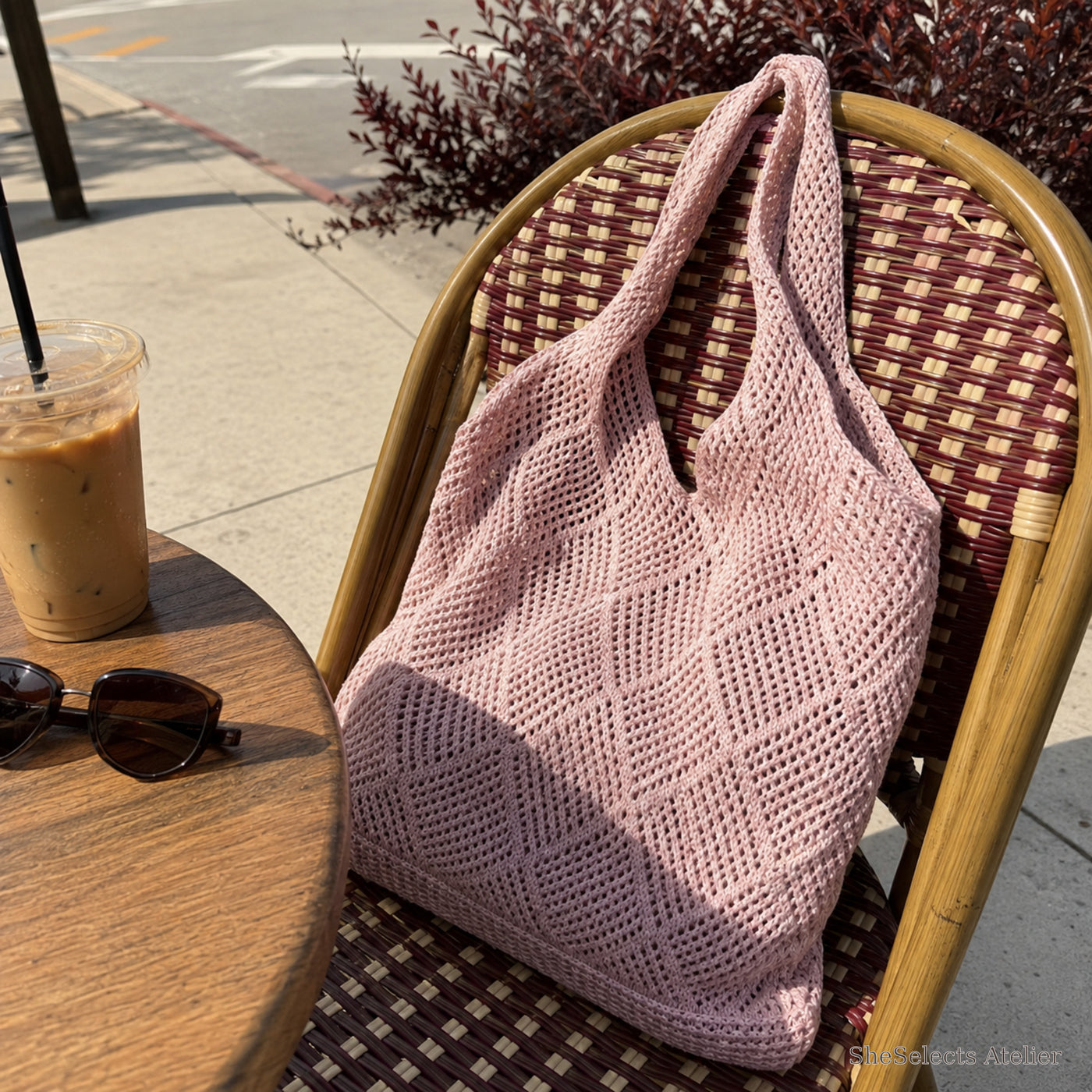 SheSelects Atelier gallery refresh 2026-08-01 | Large Crochet Tote Bag | cafe pink