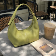 Dumpling Shoulder Bag, Textured Crescent Underarm Purse in Five Colors | cafe yellow green | SheSelects Atelier