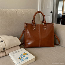 Genuine Cowhide Handbag, Vintage Structured Crossbody and Top Handle Bag for Women