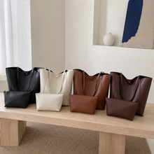 Grand cabas en cuir vegan avec pochette assortie pour travail et voyage