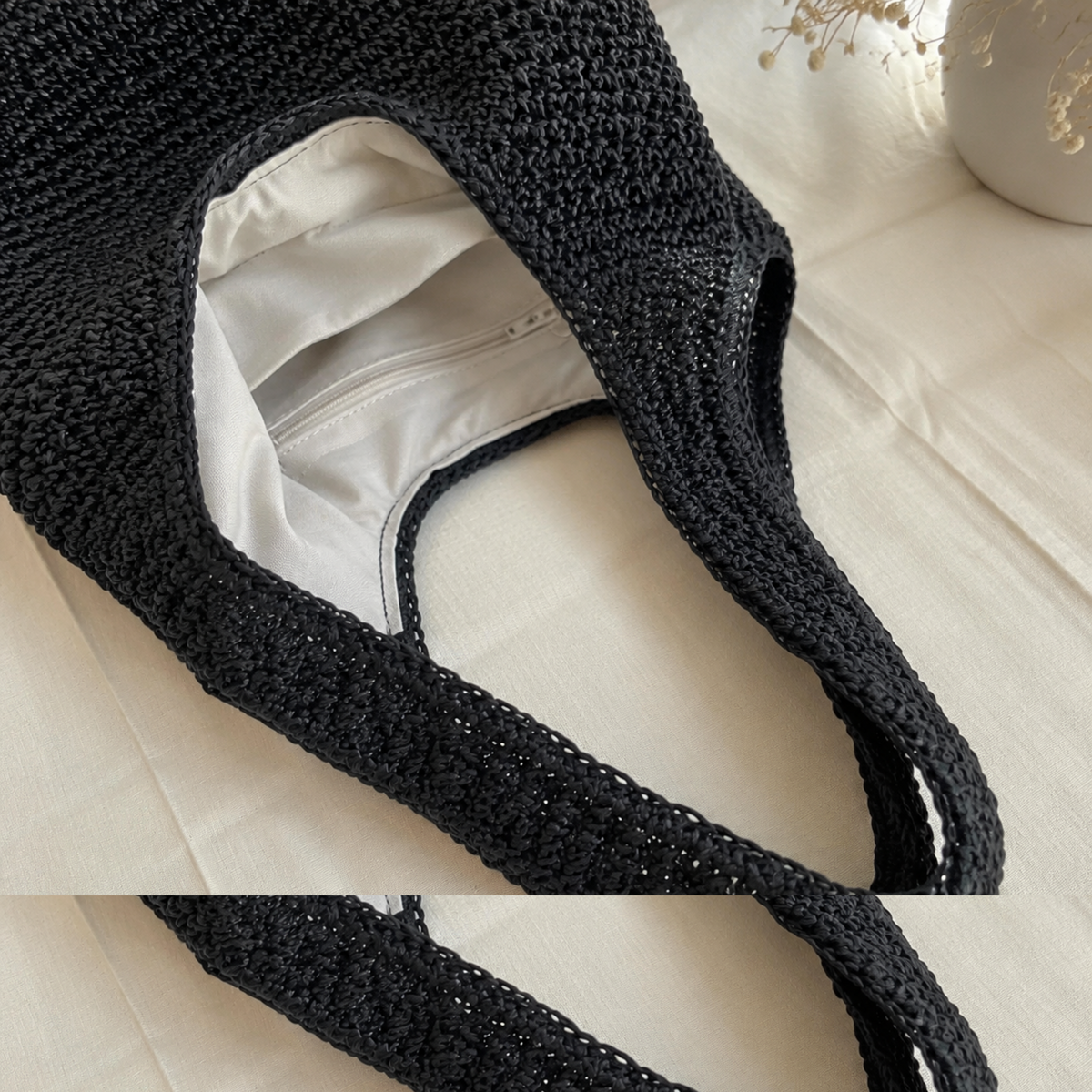 Woven hobo bag handle detail