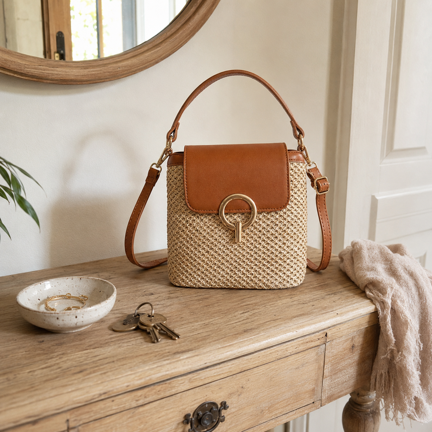 Straw Crossbody Bag for Women, Woven Summer Shoulder Purse with Flap