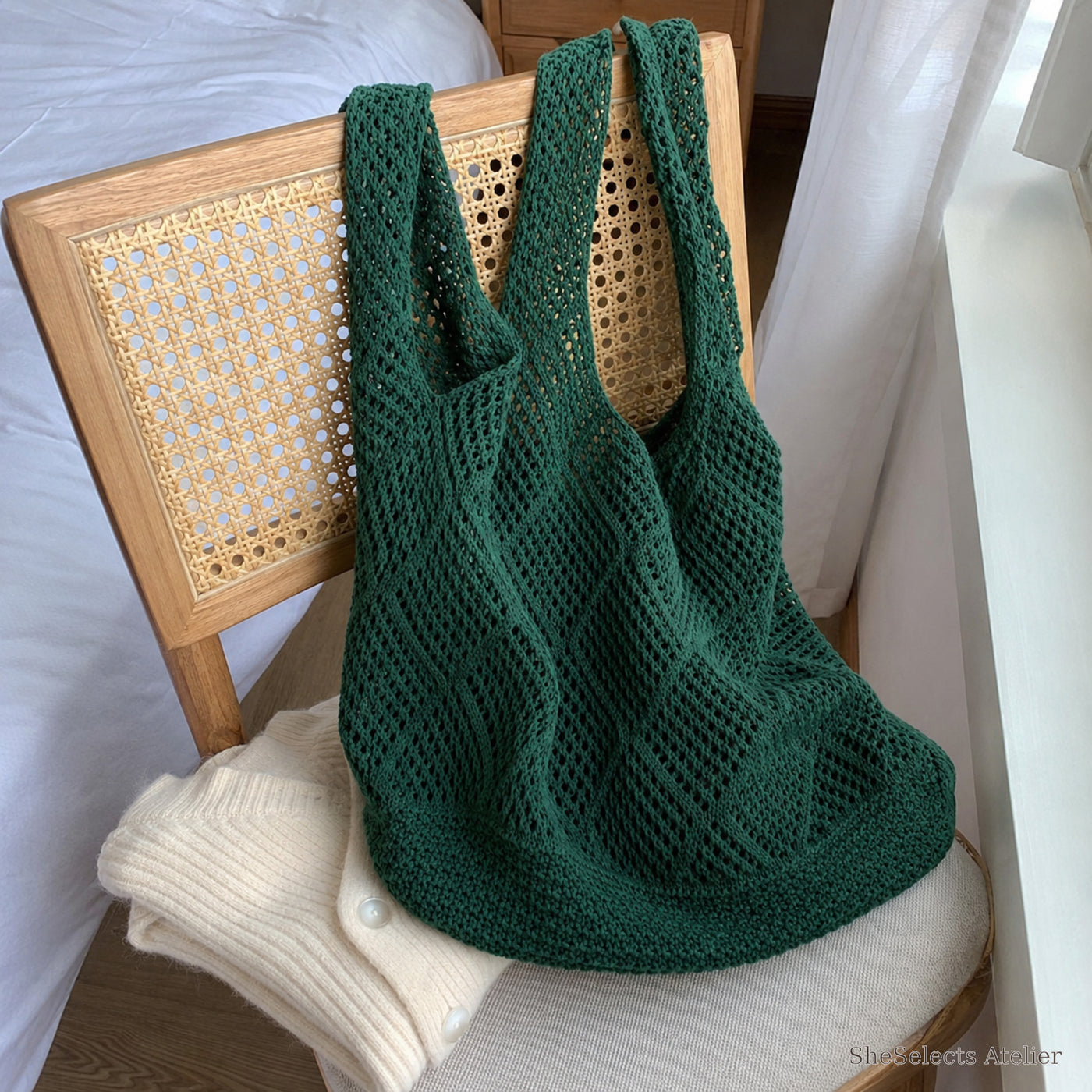 SheSelects Atelier gallery refresh 2026-08-01 | Large Crochet Tote Bag | home green