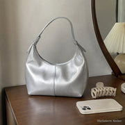 Dumpling Shoulder Bag, Textured Crescent Underarm Purse in Five Colors | home silver | SheSelects Atelier