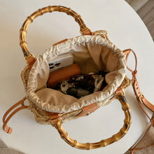 Straw Woven Bamboo Handle Bag, Structured Crossbody Purse for Women