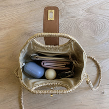 Straw Woven Crossbody Bag, Rounded Summer Shoulder Purse with Gold Turn Lock