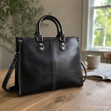 Genuine Cowhide Handbag, Vintage Structured Crossbody and Top Handle Bag for Women