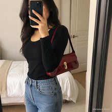 Sac baguette brillant en cuir vegan, sac à épaule Y2K à rabat pour femme