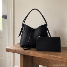 Vegan Leather Hobo Bag, Canvas Shoulder Purse with Crossbody Strap and Pouch