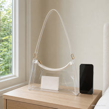 Transparente PVC-Schultertasche mit Leder- oder goldfarbenem Kettenriemen