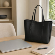 Large Vegan Leather Work Tote Bag with Zipper Divider, Structured Everyday Shoulder Purse
