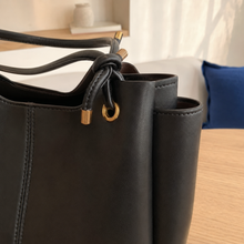 Large Vegan Leather Work Tote with Side Pockets and Optional Pompom Charm