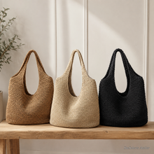 Große Stroh-Hobo-Tasche, weicher gewebter Schulter-Shopper für den Sommer