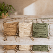 Woven straw crossbody bag, boho square summer purse with beaded strap for women