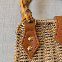 Straw Woven Bamboo Handle Bag, Structured Crossbody Purse for Women
