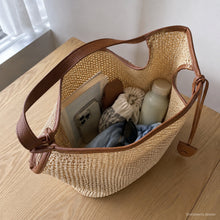 Large Woven Look Shoulder Tote Bag, Slouchy Hobo Purse in Black or Brown