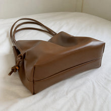 Soft Vegan Leather Tote Bag, Slouchy Shoulder Purse with Side Ties