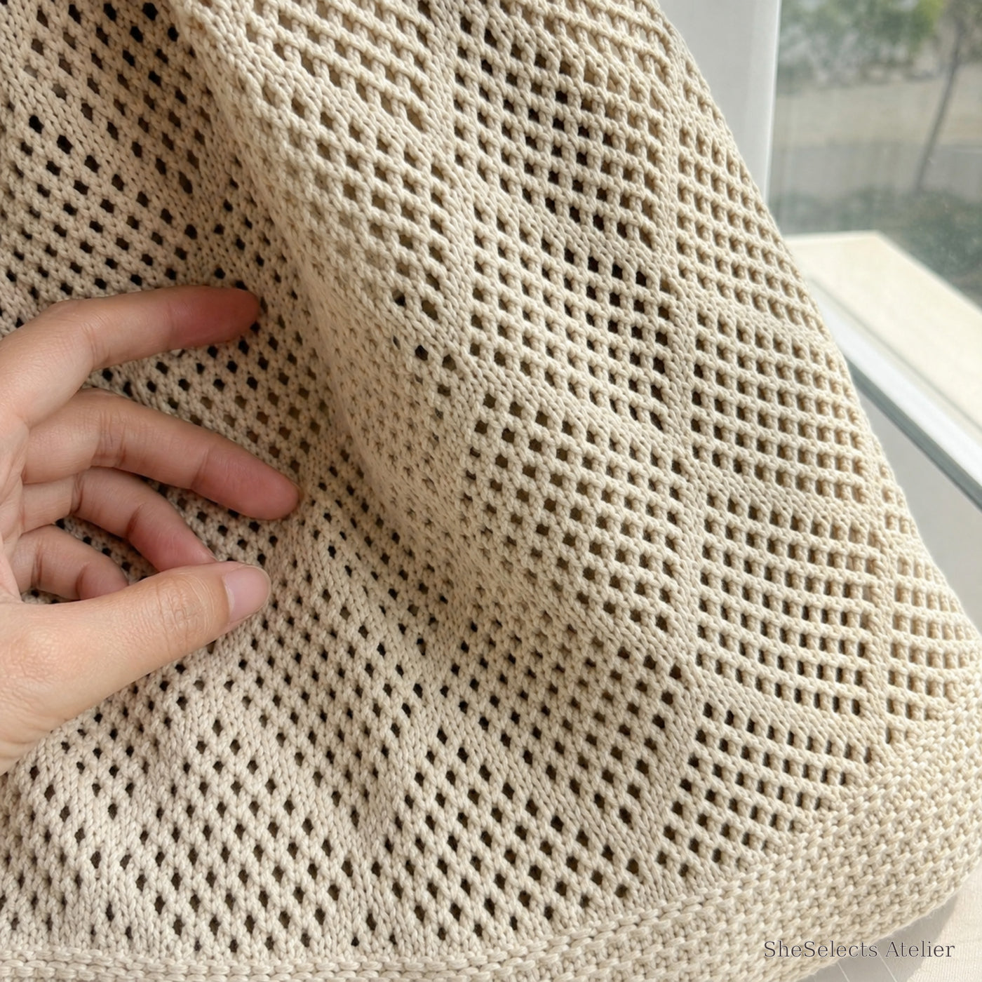 SheSelects Atelier gallery refresh 2026-08-01 | Large Crochet Tote Bag | texture touch apricot
