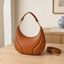 Crescent Hobo Shoulder Bag with Two Straps, Vegan Leather Everyday Purse