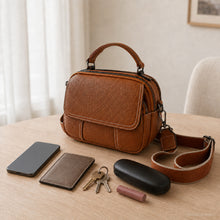 Sac bandoulière en cuir véritable multi-poches avec poignée supérieure