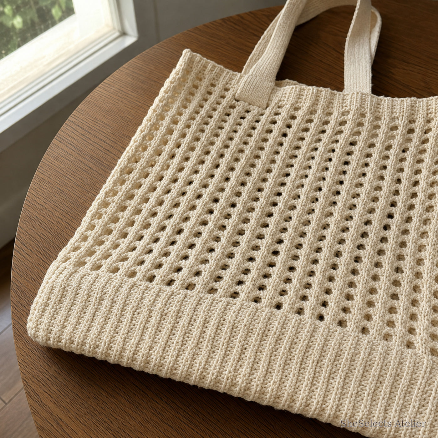 SheSelects Atelier gallery refresh 2026-08-01 | Hollow Knit Shoulder Bag | handle base beige