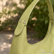 Dumpling Shoulder Bag, Textured Crescent Underarm Purse in Five Colors | hardware green | SheSelects Atelier